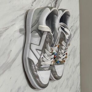 Vans Women's White & Silver Low-Top Sneakers with Bead Accent